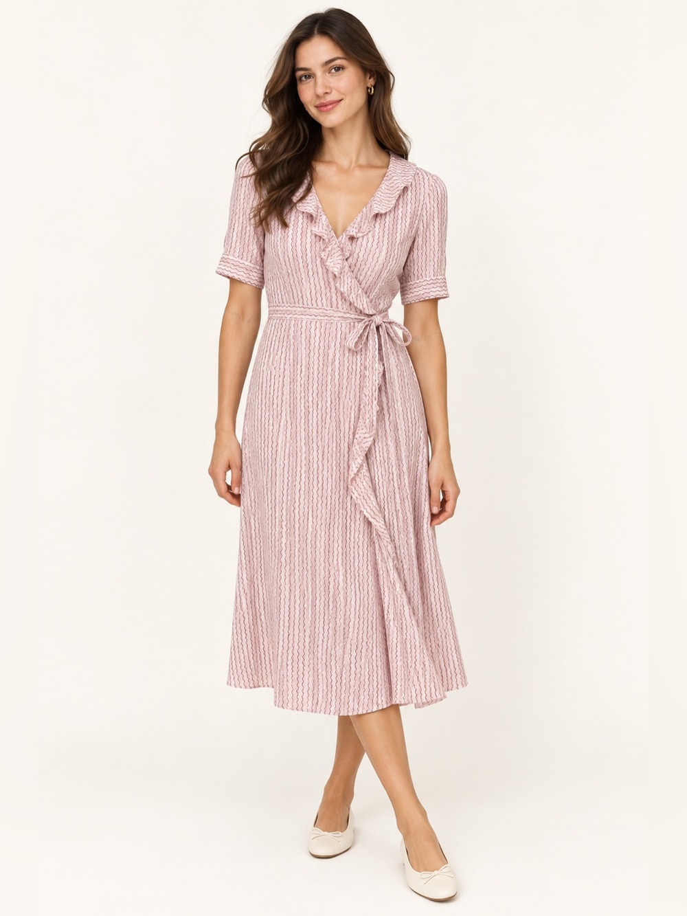 Uniqlo x Ines de la Fressange Rayon Crepe Wrap Dress Pink Stripe M NWT